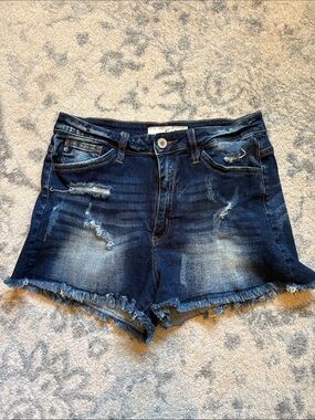 KanCan Dark Blue Distressed Denim Cutoff Shorts